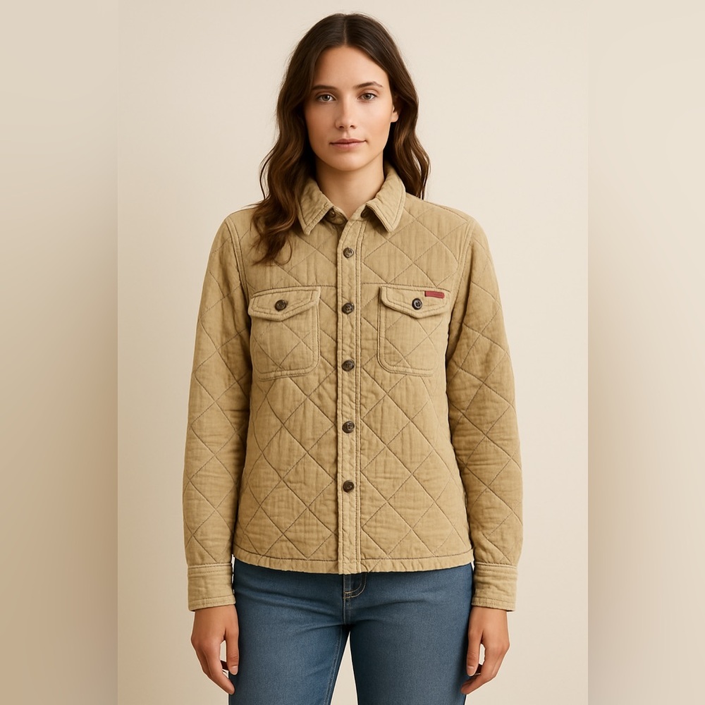 Roxy Jean Quilted Corduroy Jacket Floral Lined Beige M